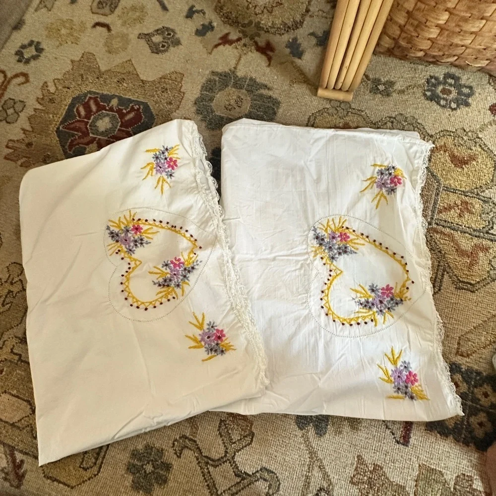 Vintage Embroidered Heart Pillows